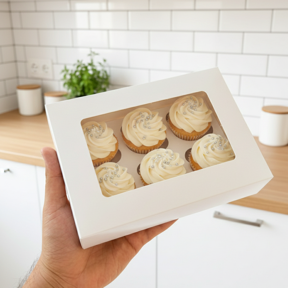 6 Cavity Cupcake Box Size - 10x6x4 Inch