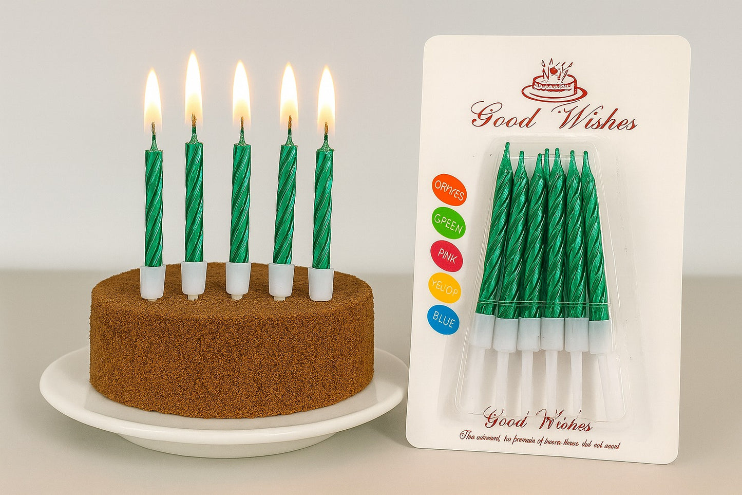 Small Dark green Spiral Birthday Candle Pack Of 10