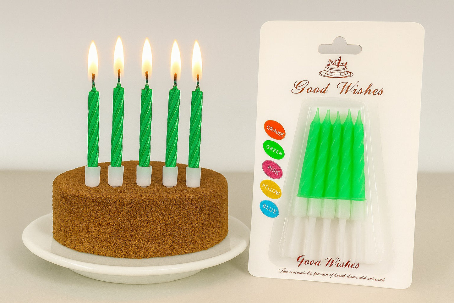 Small green Spiral Birthday Candle Pack Of 10