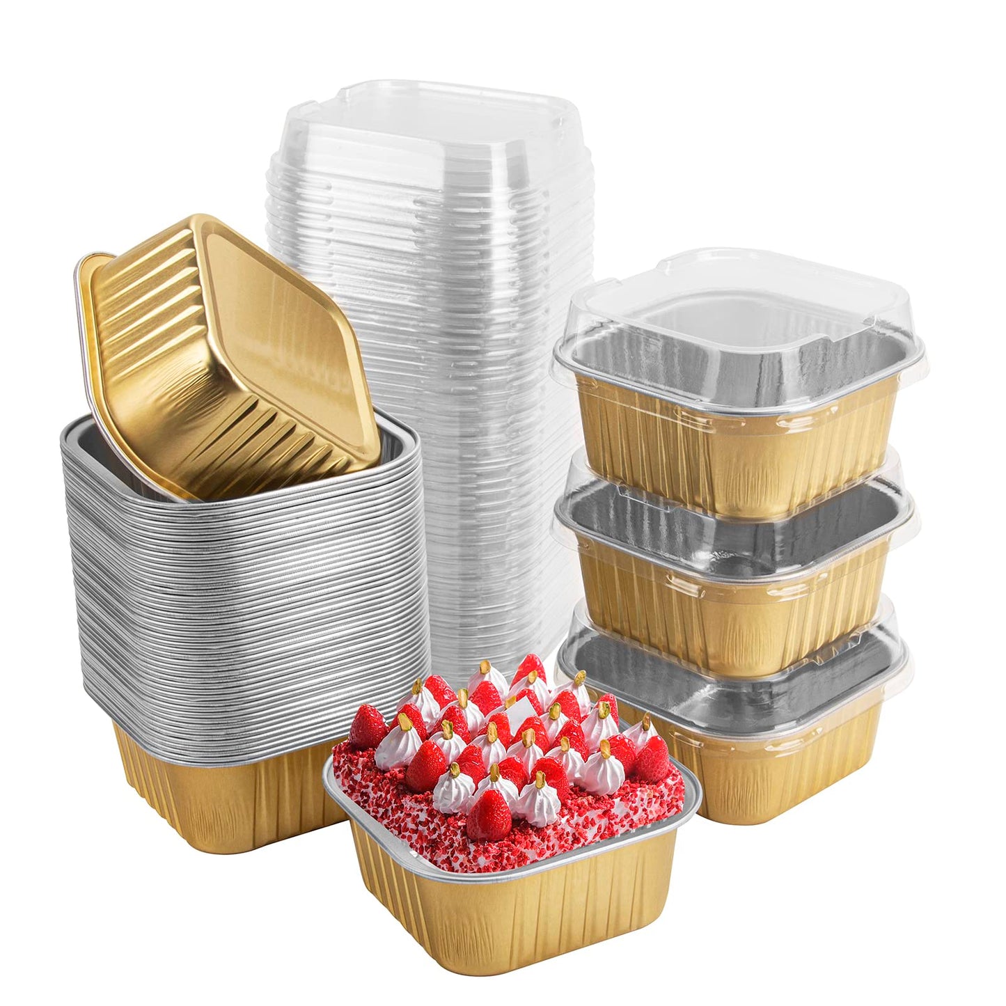 Aluminum Foil Square Desserts Cupcake pans with Lid Pack of 10 size-3.5/1.5