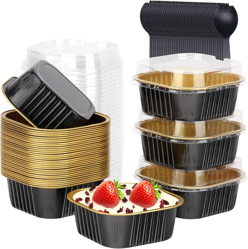 Aluminum Foil Square Desserts Cupcake Pans with Lid Pack of10 size-3.5/1.5