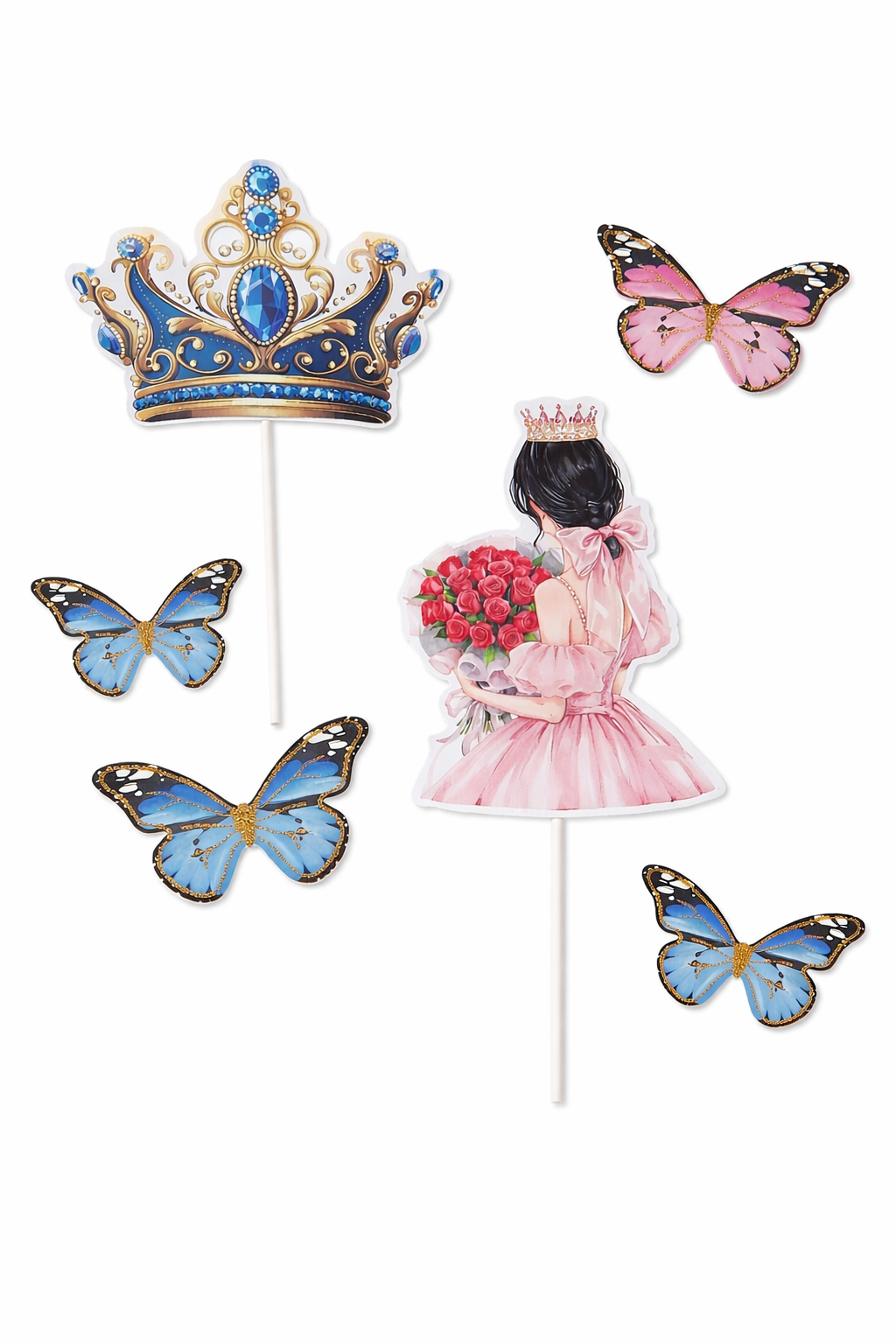 Royal Blue Crown & Princess Cake Topper Set