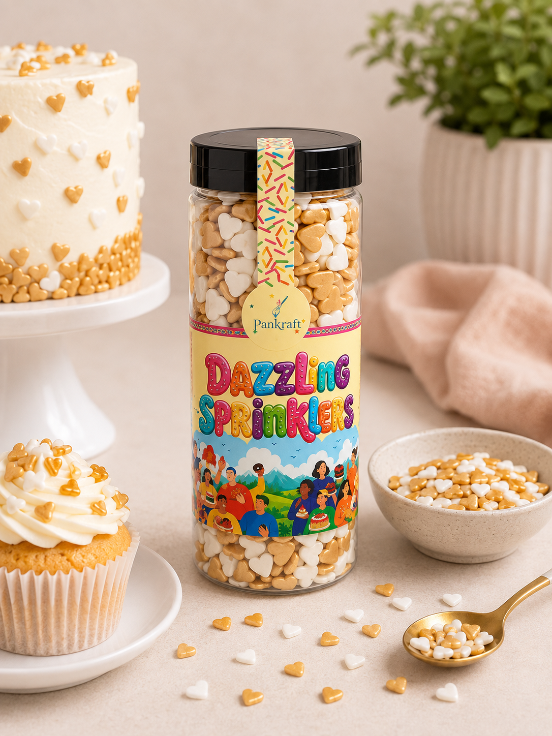 Pankraft White & Gold Heart Shaped Dazzling Sprinklers 750gm