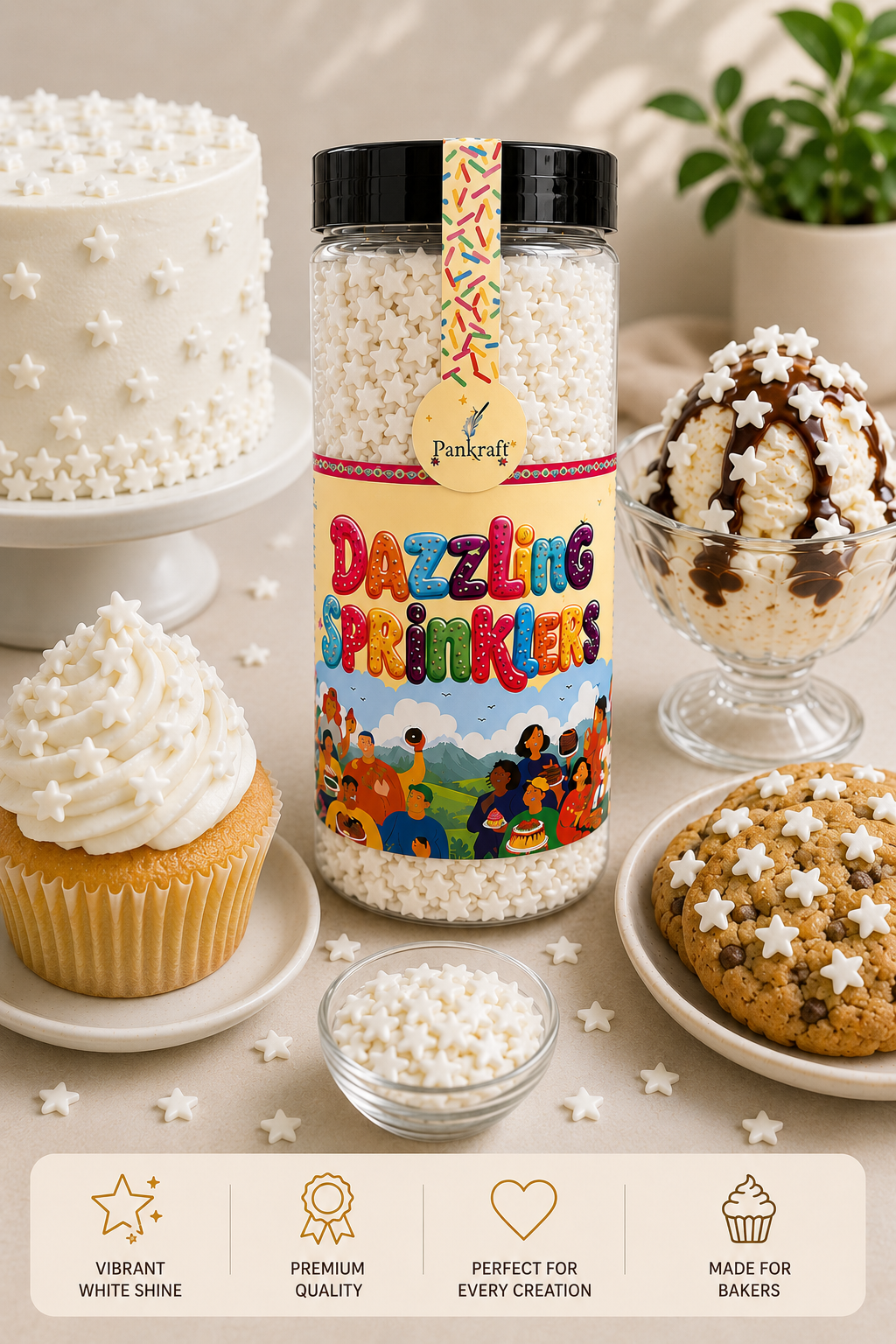 Pankraft White Star Dazzling Sprinkles 500gm