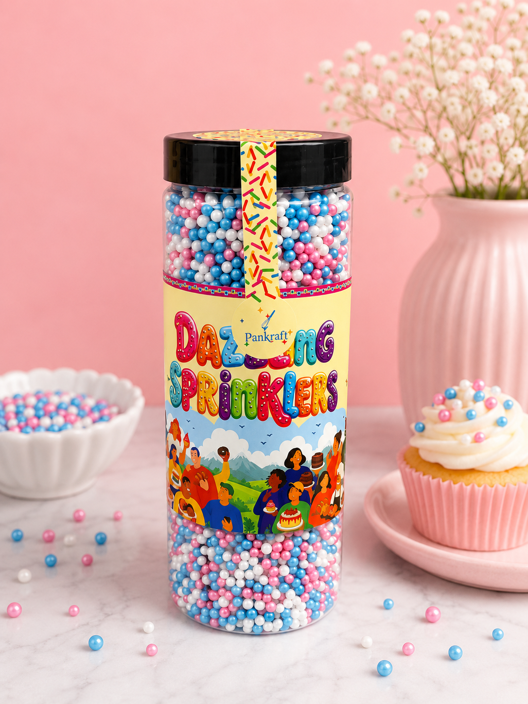Pankraft Blue, Pink & White Mix Dazzling Sprinkles 750gm