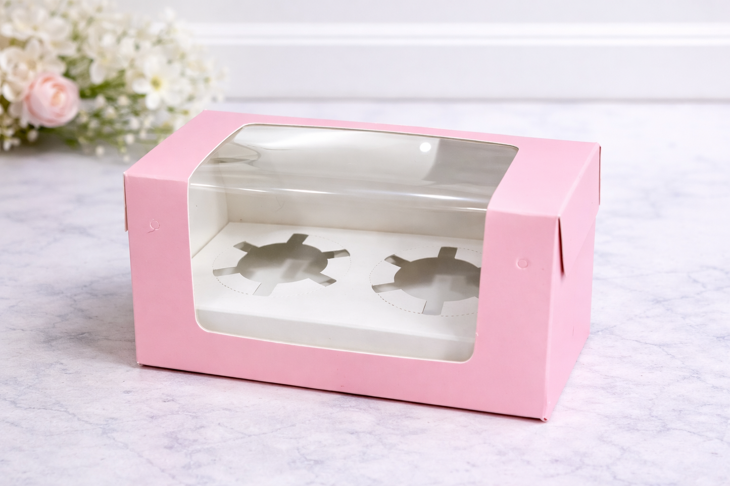 2 cavity cupcake box pink (size - 6*3.25*3.75)