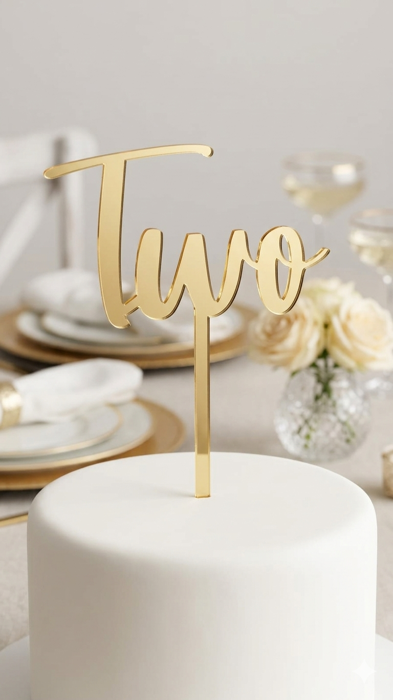 Two Mirror Gold Acrylic Cake Topper 5 Inch