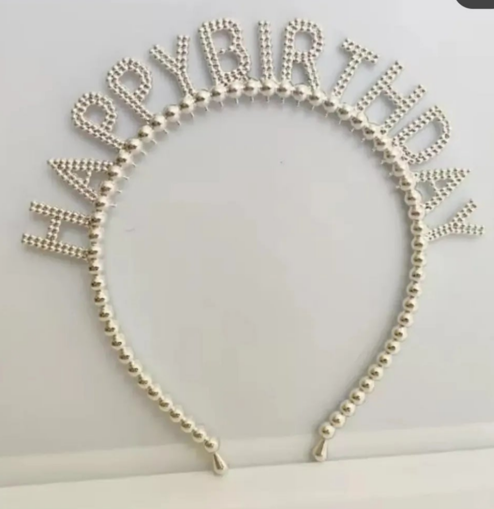Happy Birthday Tiara Headband Silver Crown