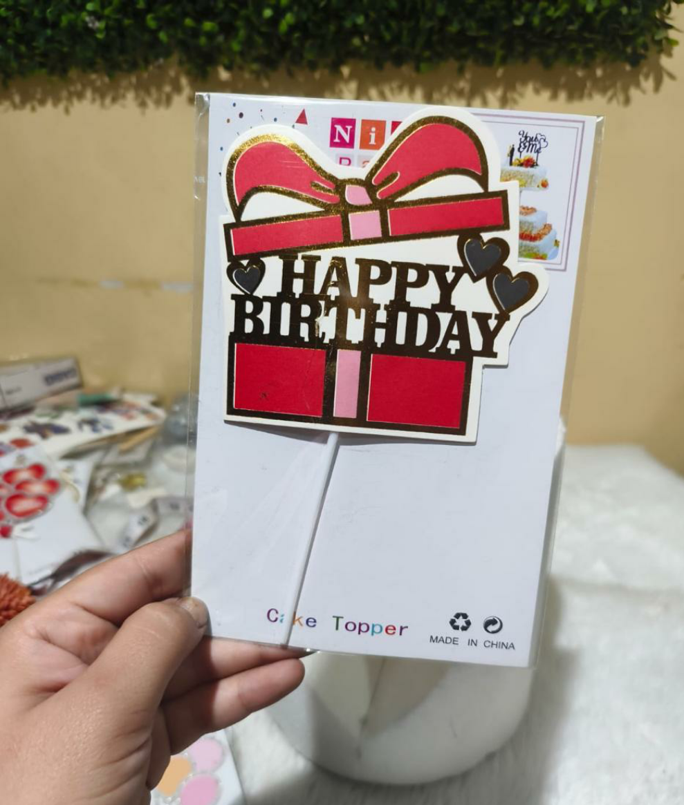 Red Gift Happy Birthday Topper