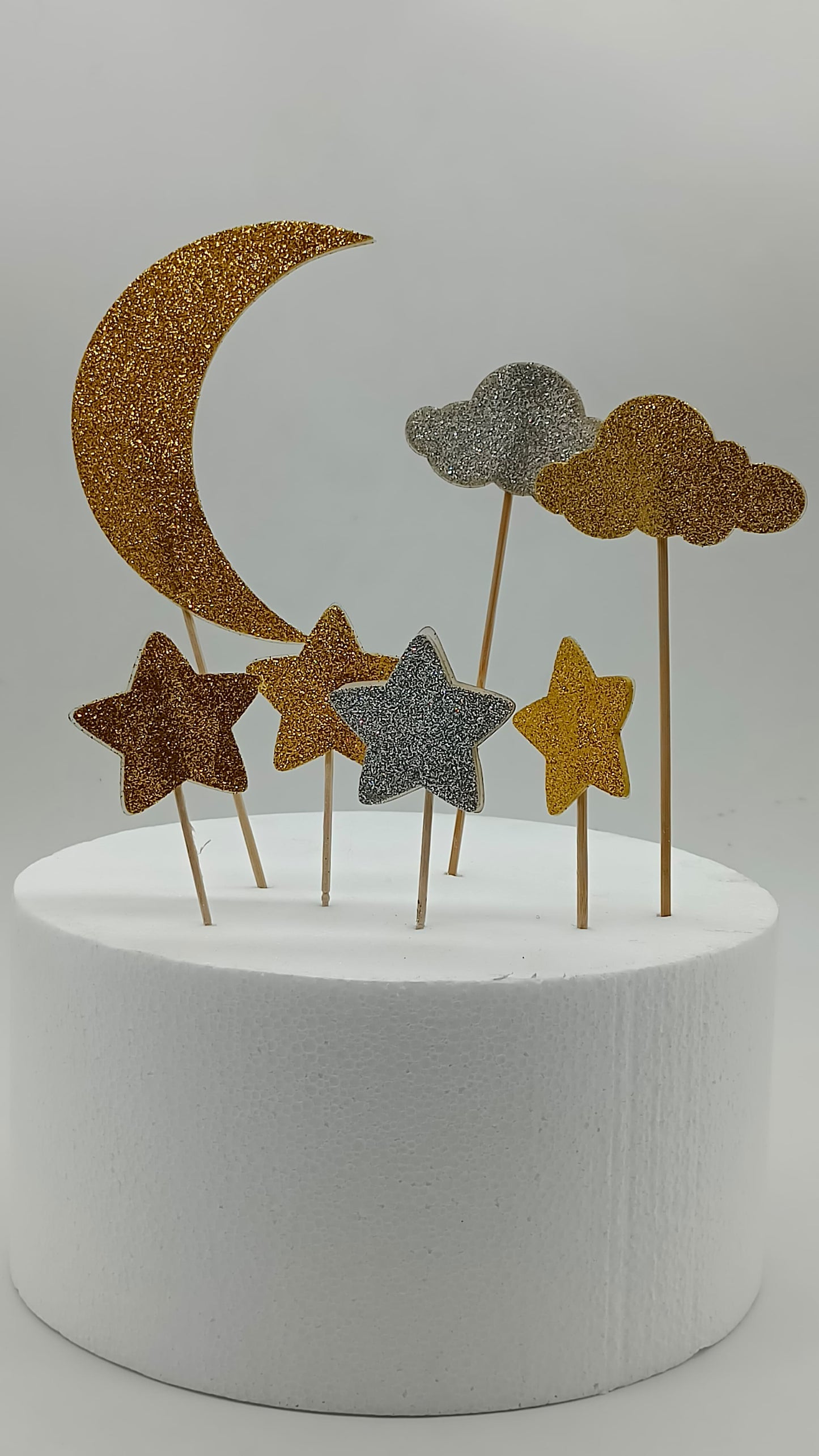 Glitter yellow moon and stars Cake Topper