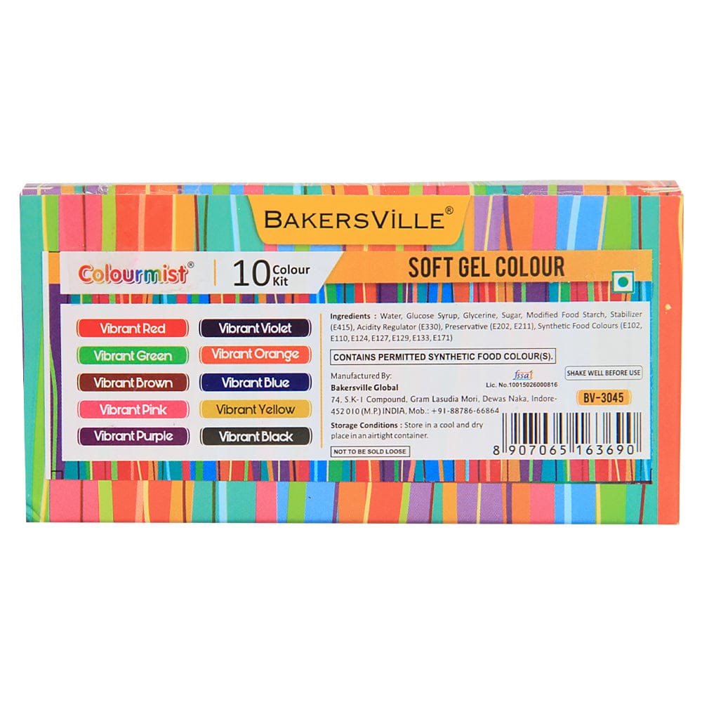Bakersville Colourmist Soft Gel Colours 10 gm Pack Of 10 (30425)