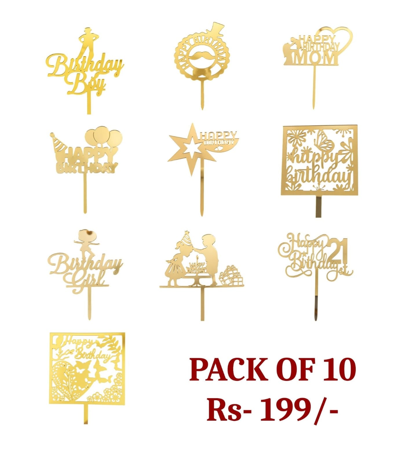 Happy Birthday Acrylic Topper Pack of 10