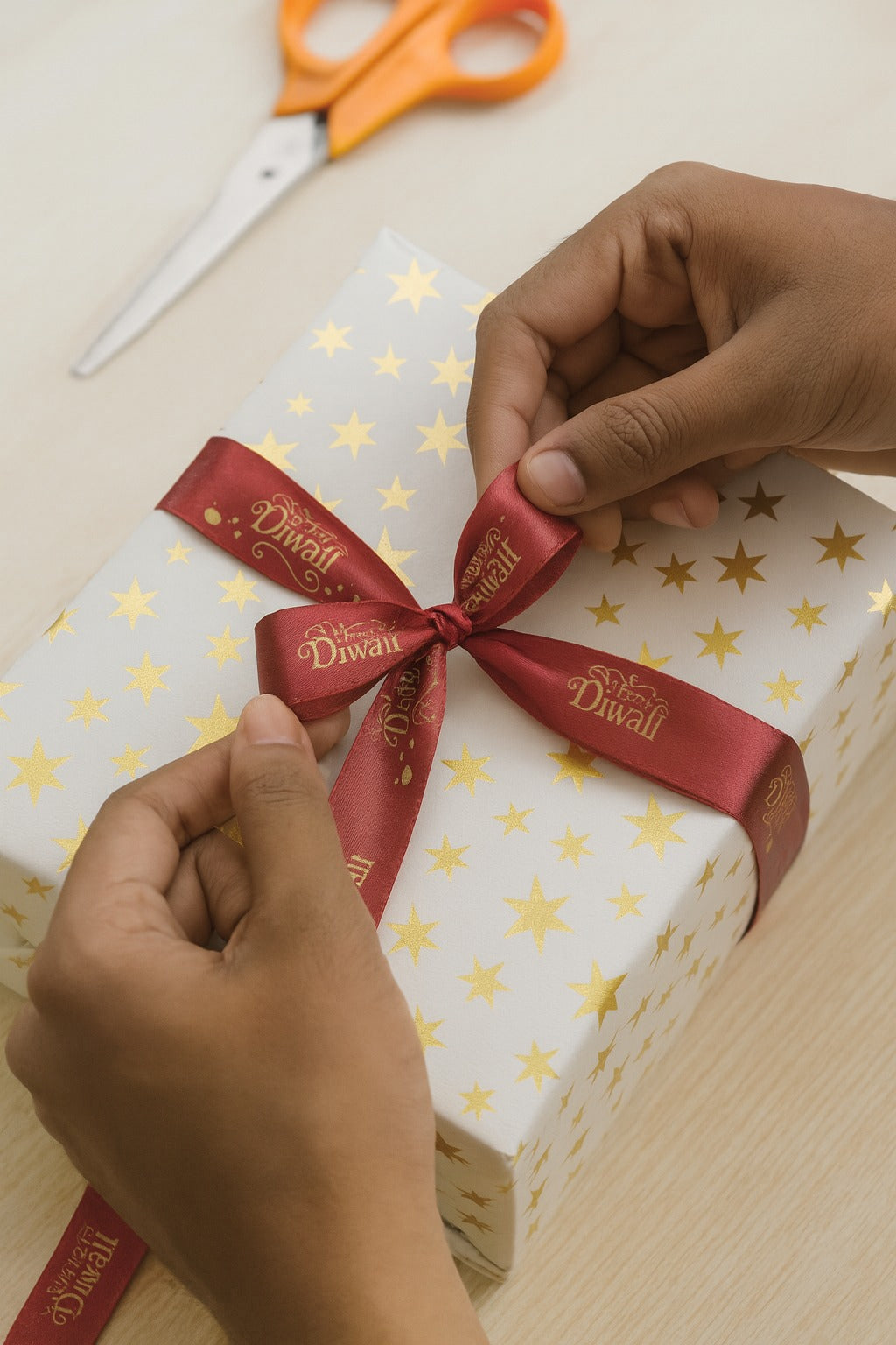 Happy Diwali Printed Ribbon Maroon 5 mtr