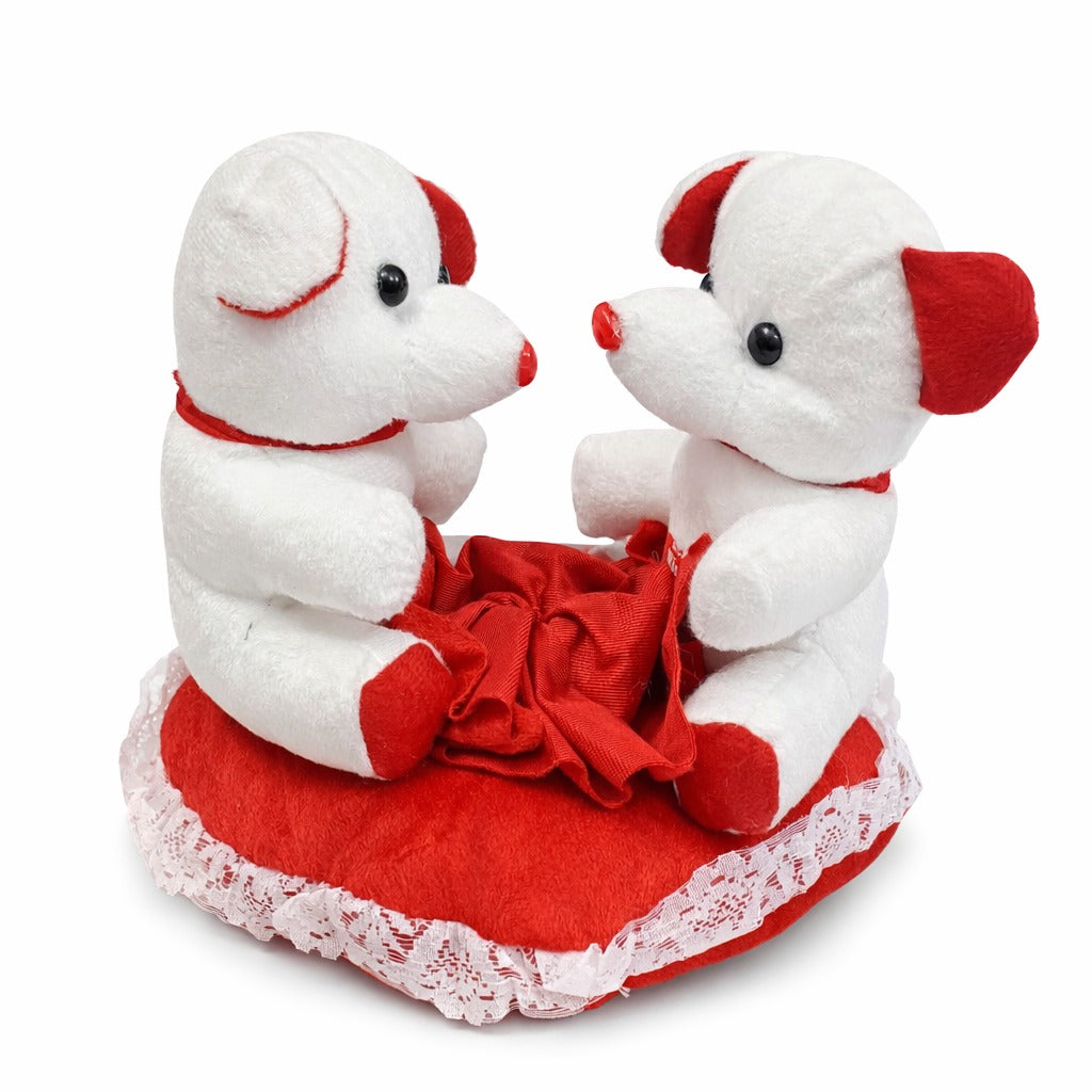 Couple Teddy Bear With Red Heart Cushion