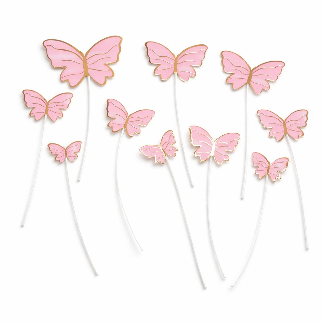 Pink Butterfly With Stick Pack Of 10