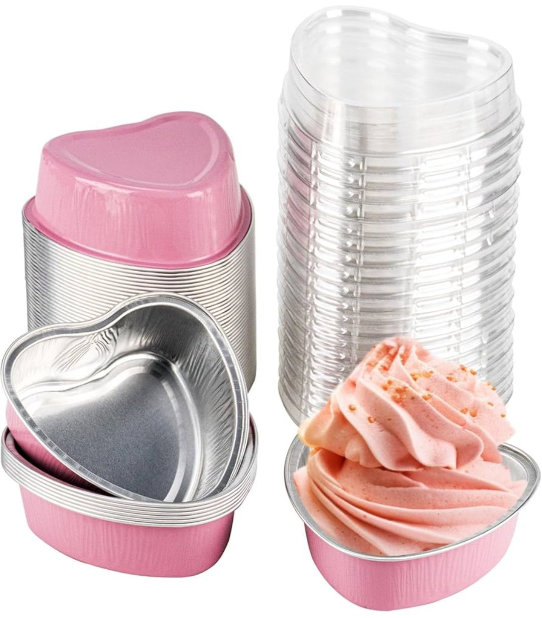 Aluminium foil Mini Heart Shaped Cake Pans with Lids pack of 10 Size-3/1.2 inch