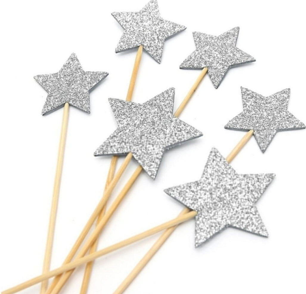 Glitter silver star topper (LWA-004)