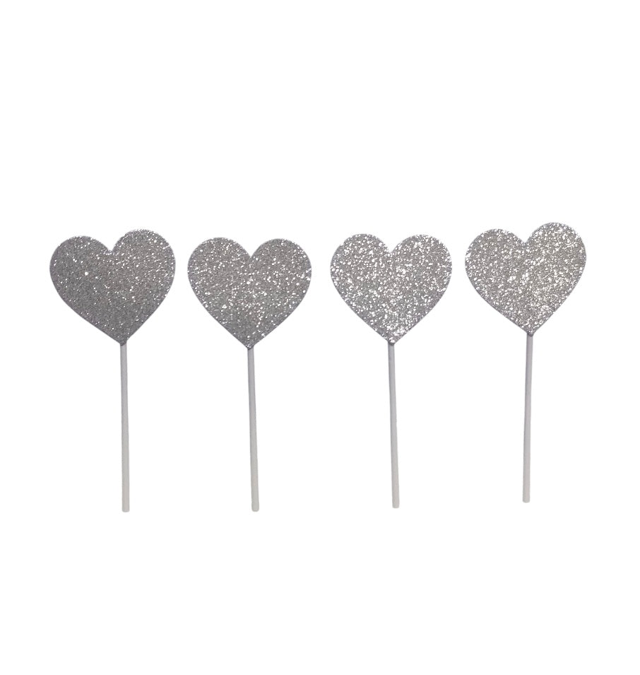 Silver Heart Glitter Topper Pack Of 10 (LWA-010)