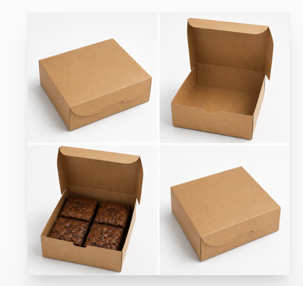 Kraft 4 Pc Brownie Box Size - 6x6×2 inch