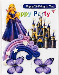 Princess Castle Cake Topper Set with Rainbow, Princess, Castle, 3 Butterfly & Happy Birthday Topper