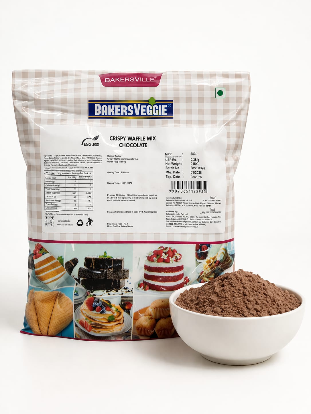 Bakersville Bakersveggie Crispy waffle mix Chocolate 1 kg