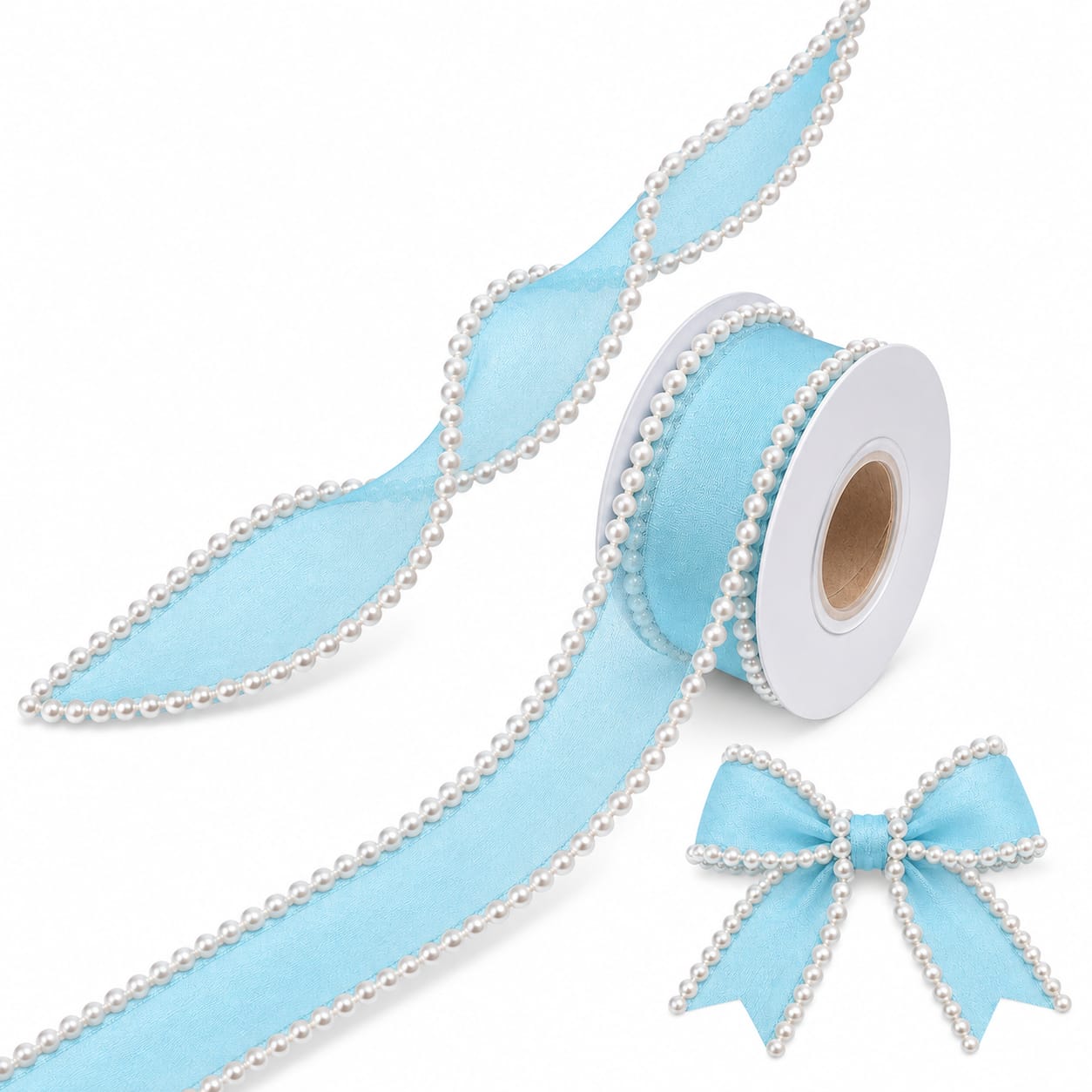 Sky Blue Pearl Edge Organza Ribbon -10 meter