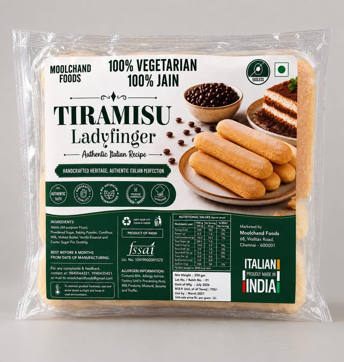 Moolchand Foods Tiramisu Ladyfinger – 250Gm