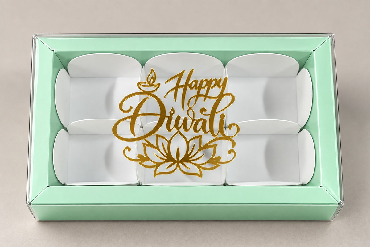 6 Cavity Green Box with Happy Diwali Topper -pack of 10