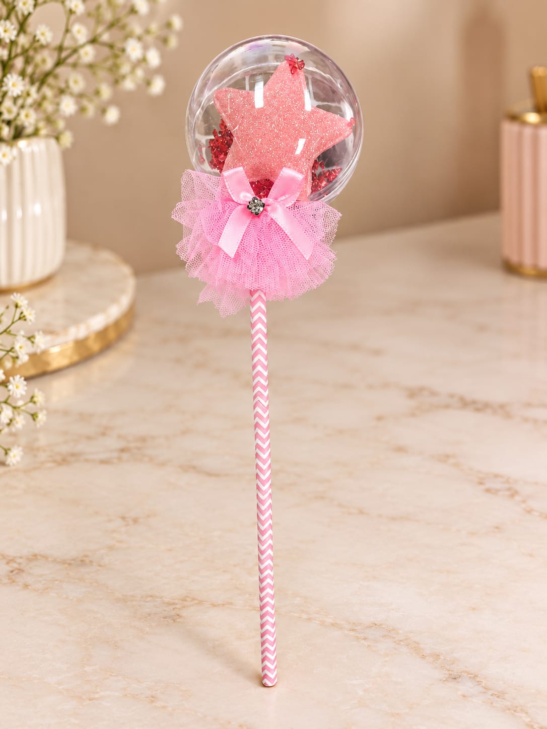 Pink Star Magic Wand with Glitter Ball