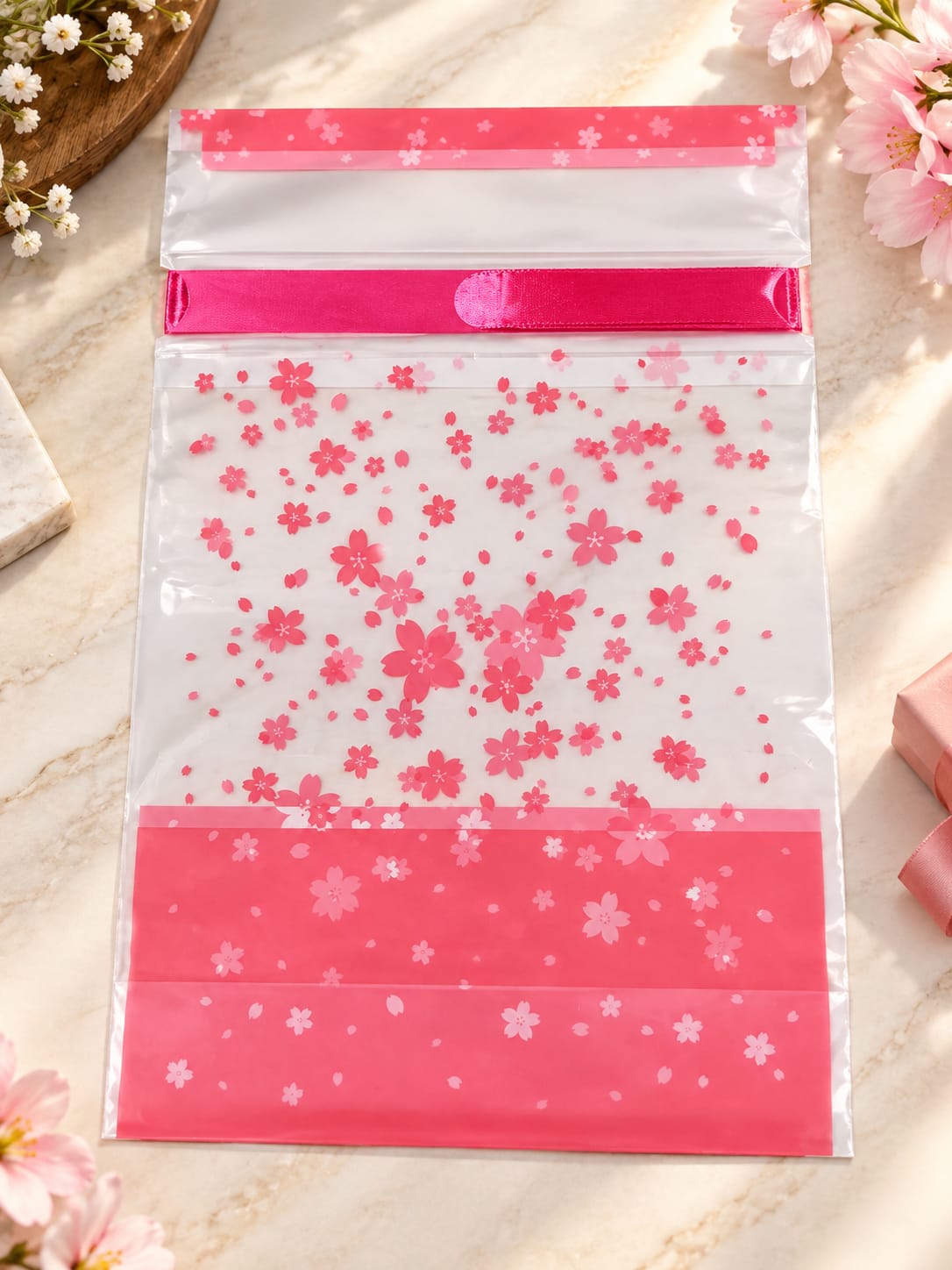 Ribbon pink flower potali pack of 10