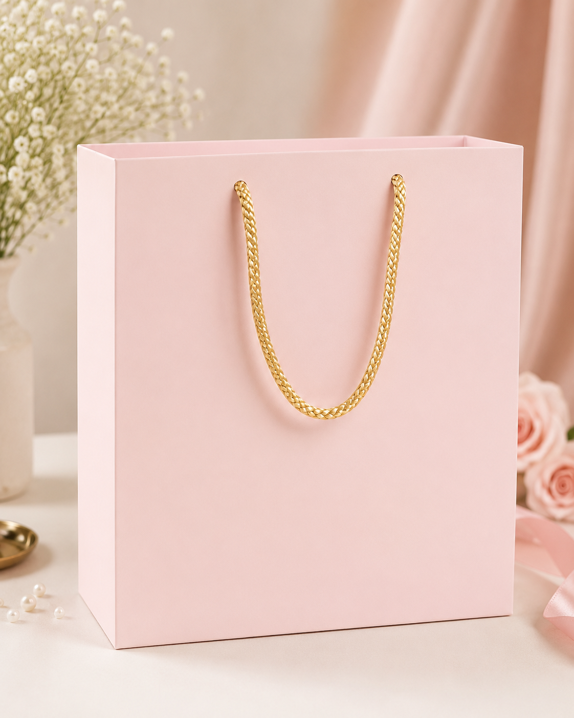 Elegant Rope Handle Gift Bag pack of 10 (pink colour)