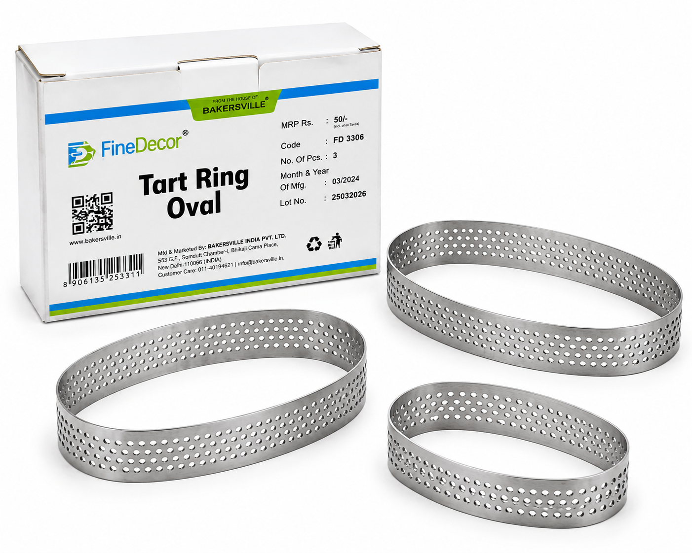 Finedecor Tart Ring Oval 3 pcs Set (size 3.7x2.5; 3x1.7; 2.5x1) (FD 3308)