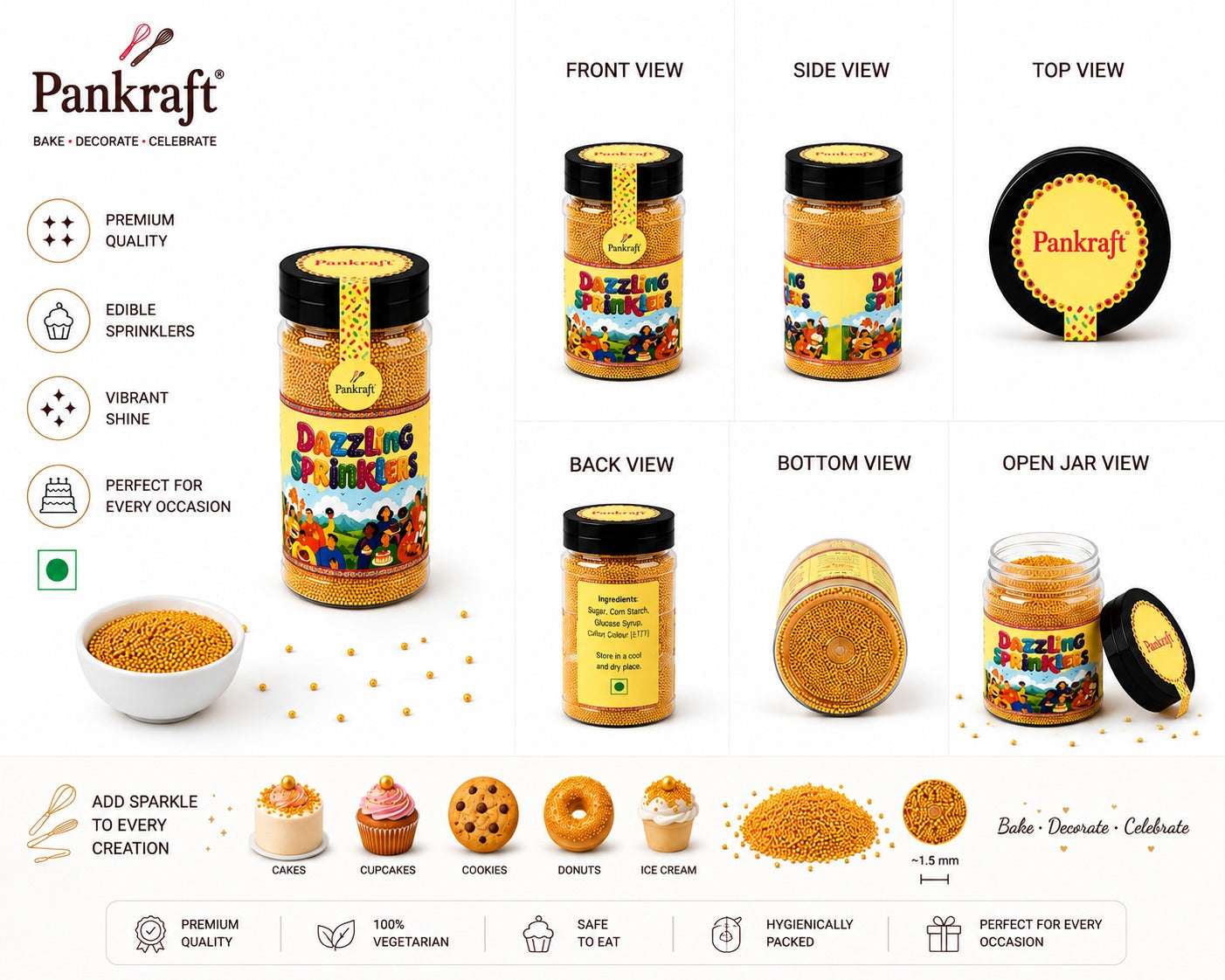 Pankraft Golden Balls Dazzling Sprinkler 1.5mm(100gm)