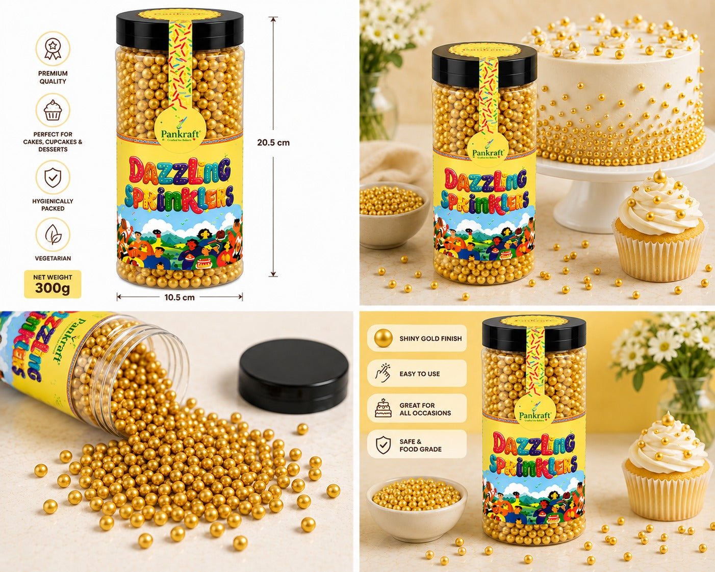 Pankraft Golden Balls Dazzling Sprinkler size 4mm (750gm)