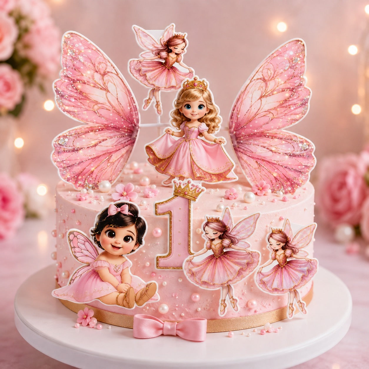 Fairy Wings Cake Topper With Baby Girl &Number 1 Decoration