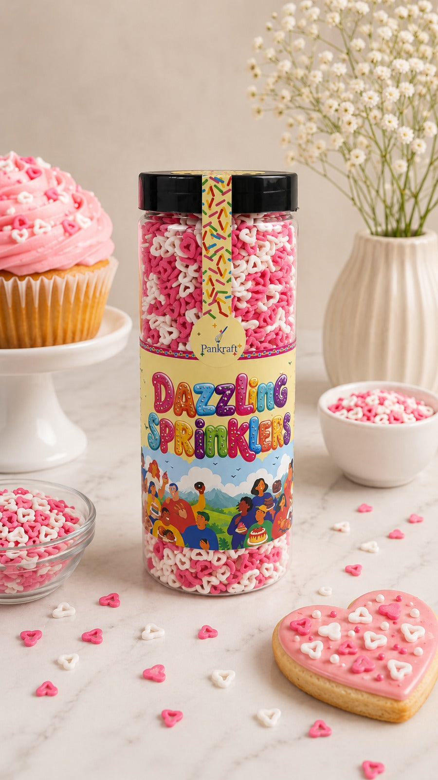 Pankraft Hallow Heart Shape Dazzling Sprinkles 500gm