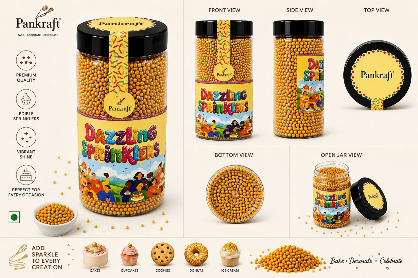 Pankraft Golden Balls Dazzling Sprinkler 2mm (750gm)