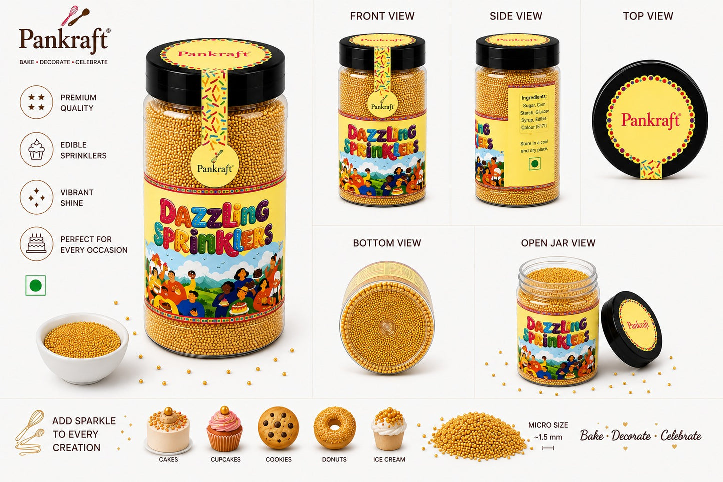 Pankraft Golden Balls Dazzling Sprinkler 1.5mm (750gm)