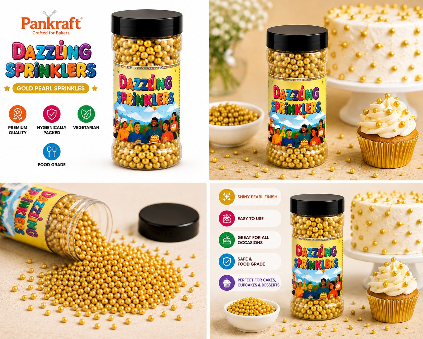 Pankraft Golden Balls Dazzling Sprinkler size 4mm (100gm)