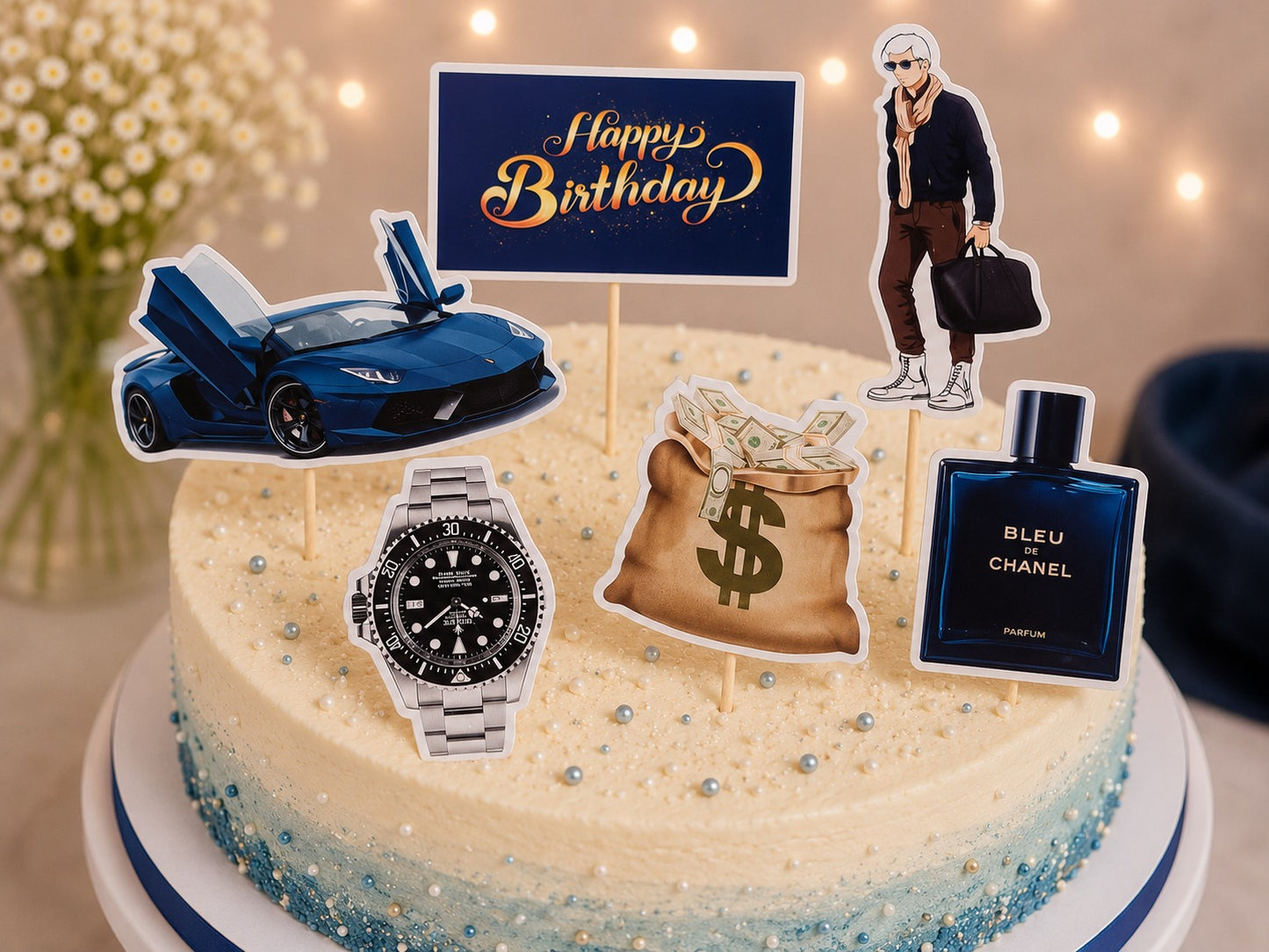 Rich boy happy birthday Paper Theme Topper