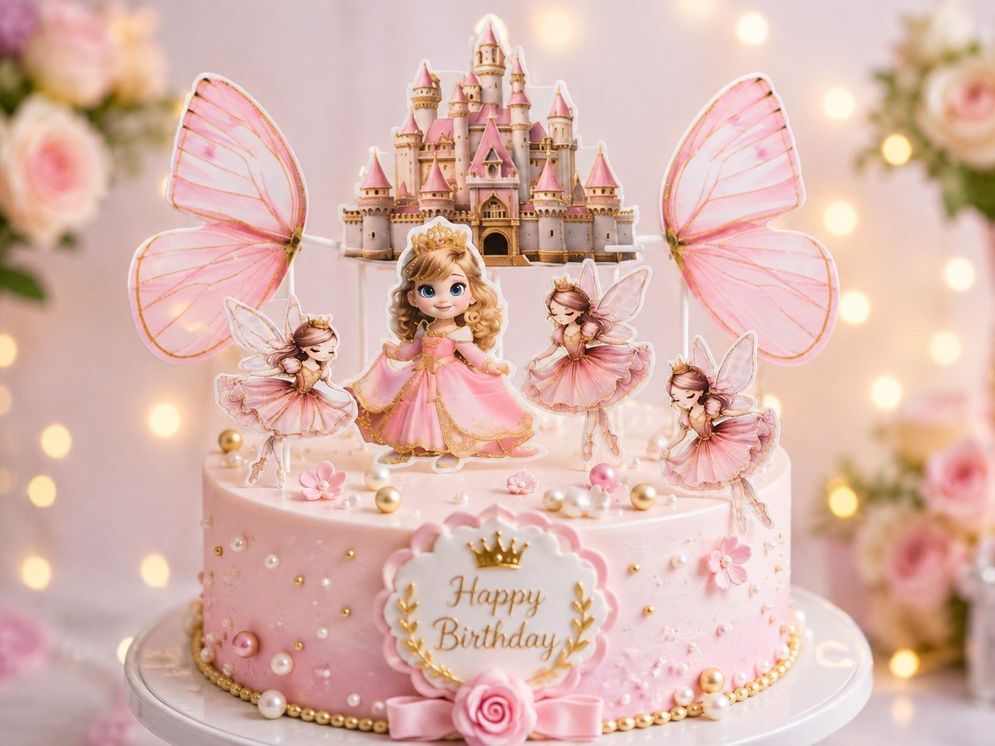 Princess Fairy Castle Cake Topper Set Butterfly Wings