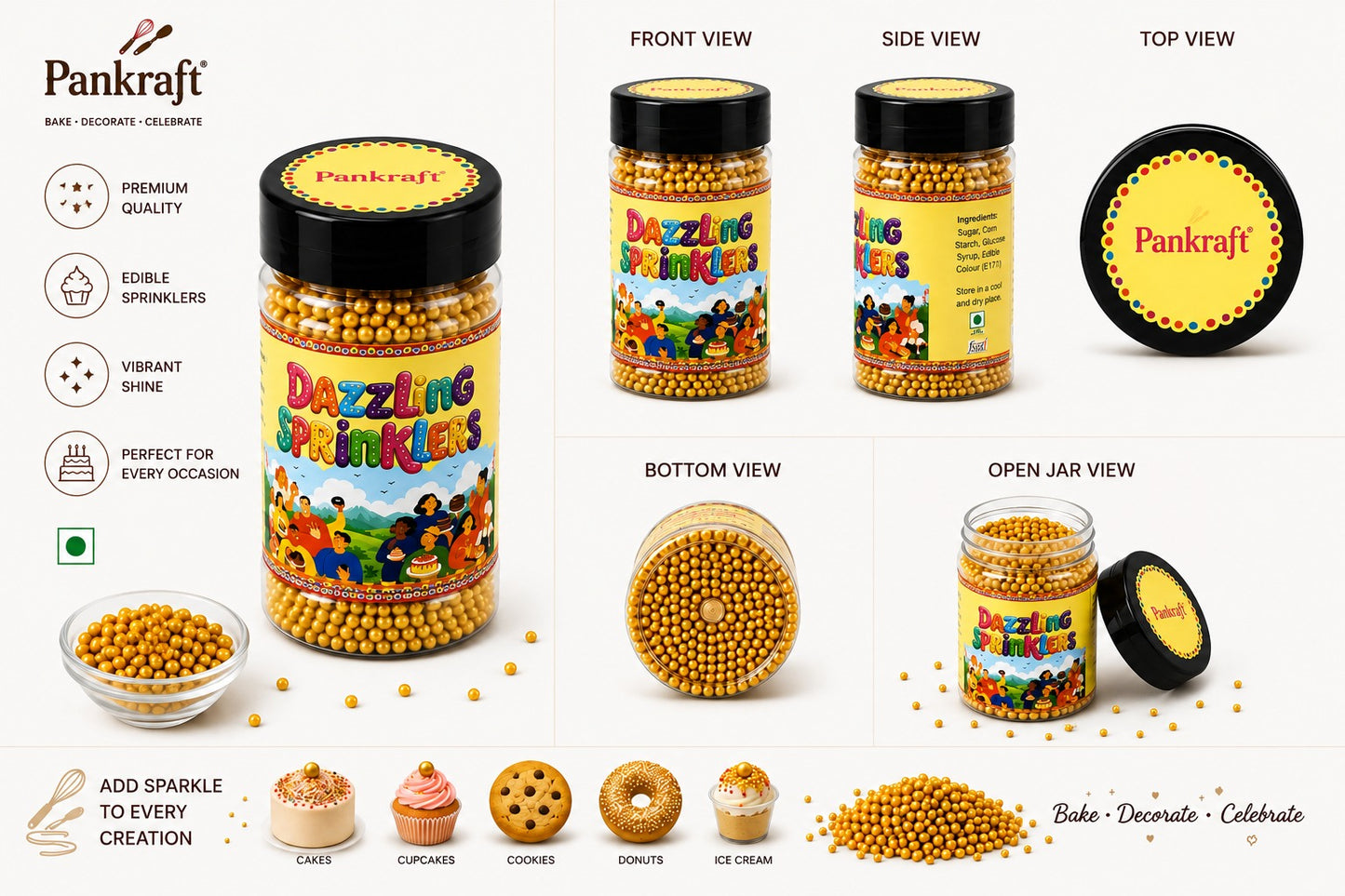 Pankraft Golden Balls Dazzling Sprinkler 2mm (100gm)
