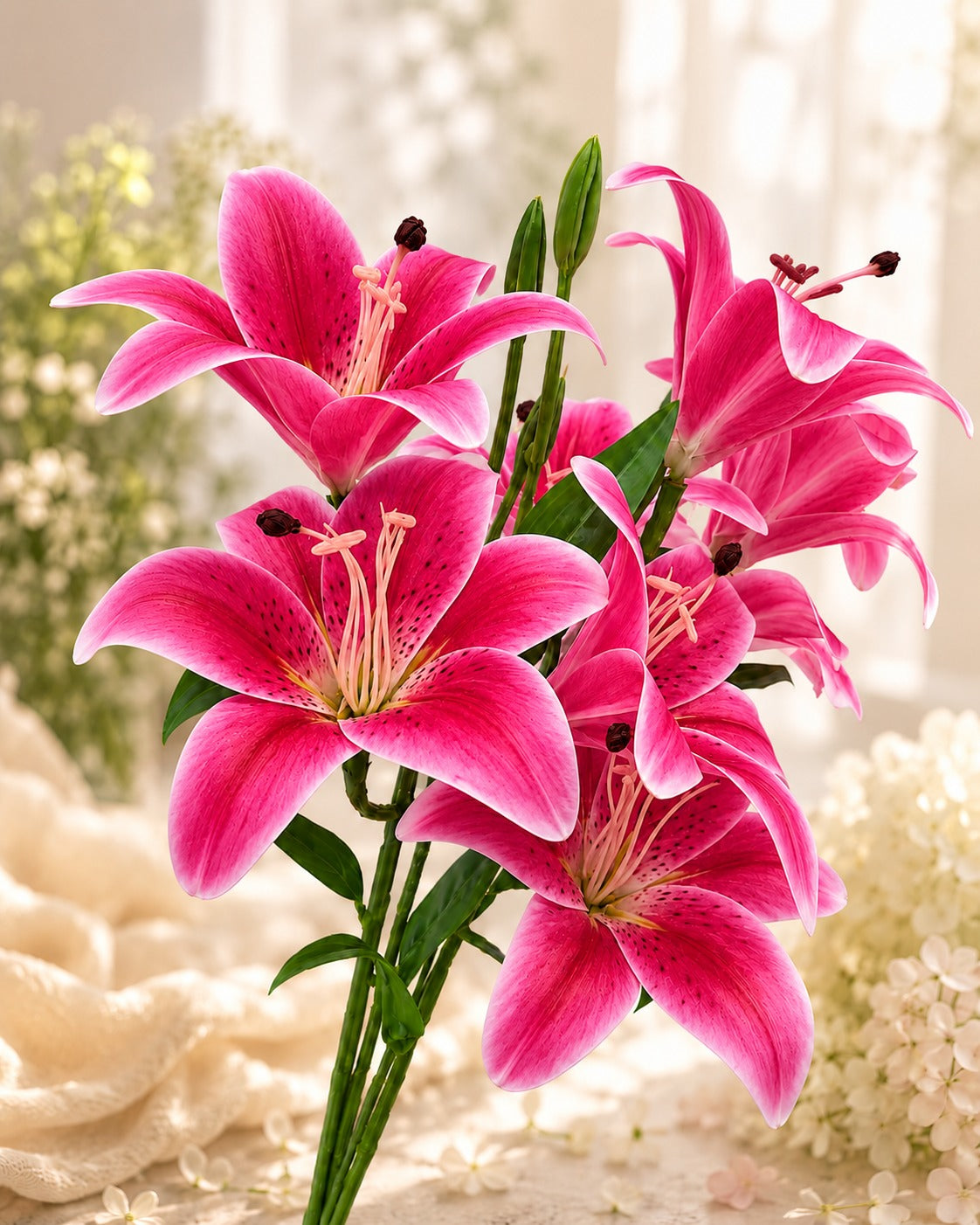 Artificial Rose pink Lily Flower Bouquet