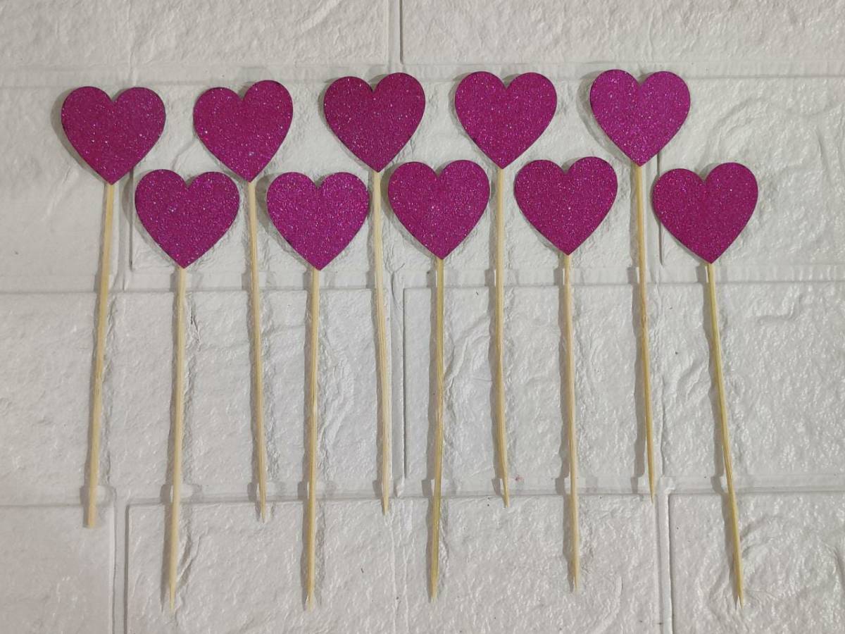 Pink Heart shape Topper Pack Of 10 (LWA-011)
