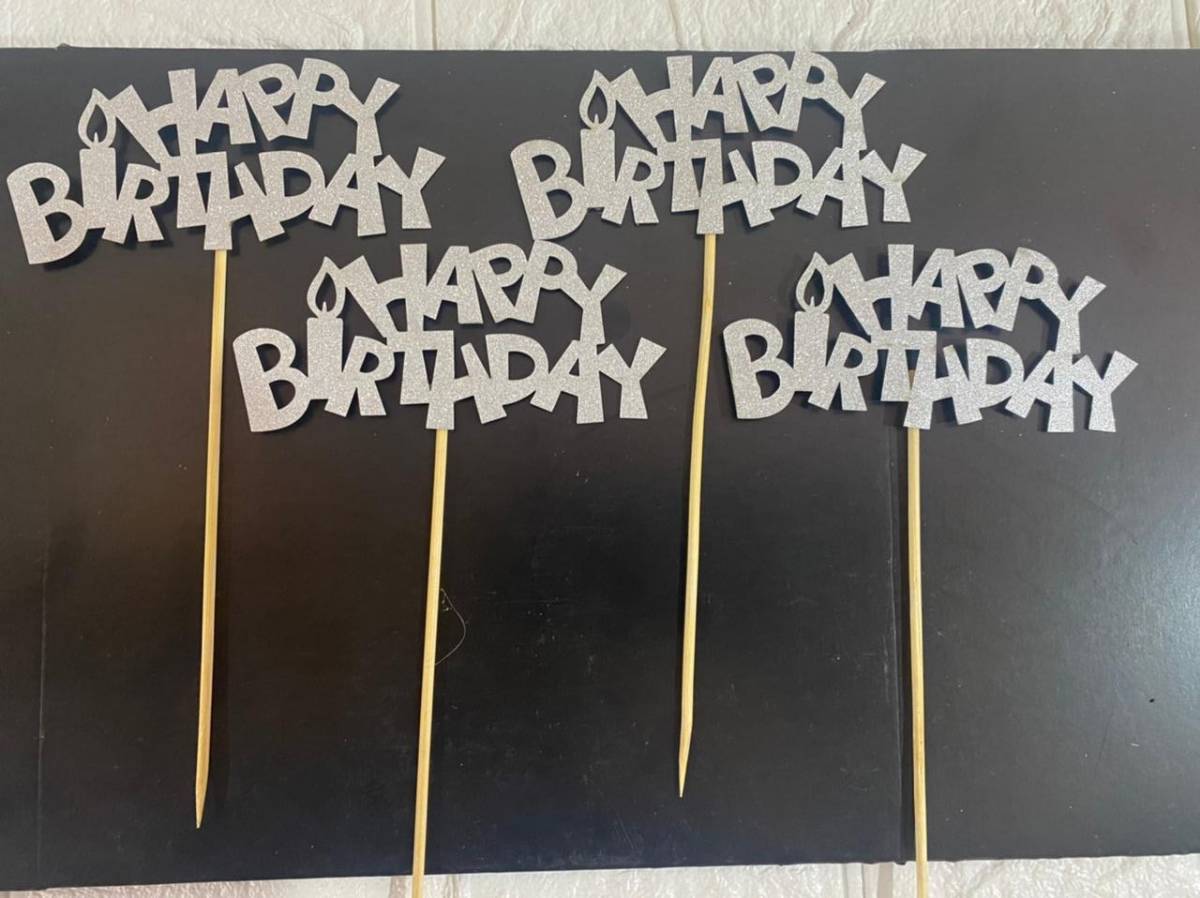 Silver Happy birthday topper pack of 4 (LWA-048)
