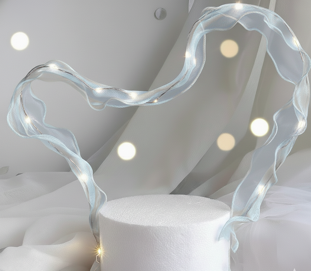 LED sky blue ribbon cake topper
