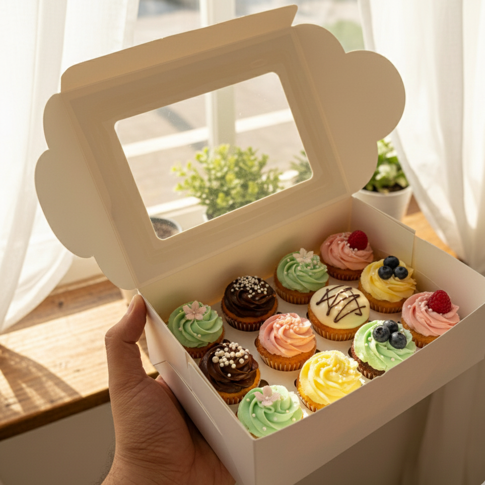 12 Cavity Window Cupcake Box Size 12x12x4 Inch