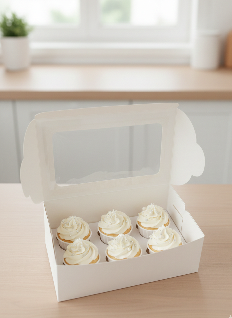 6 Cavity  Cupcake Box Size - 10x6x4 Inch