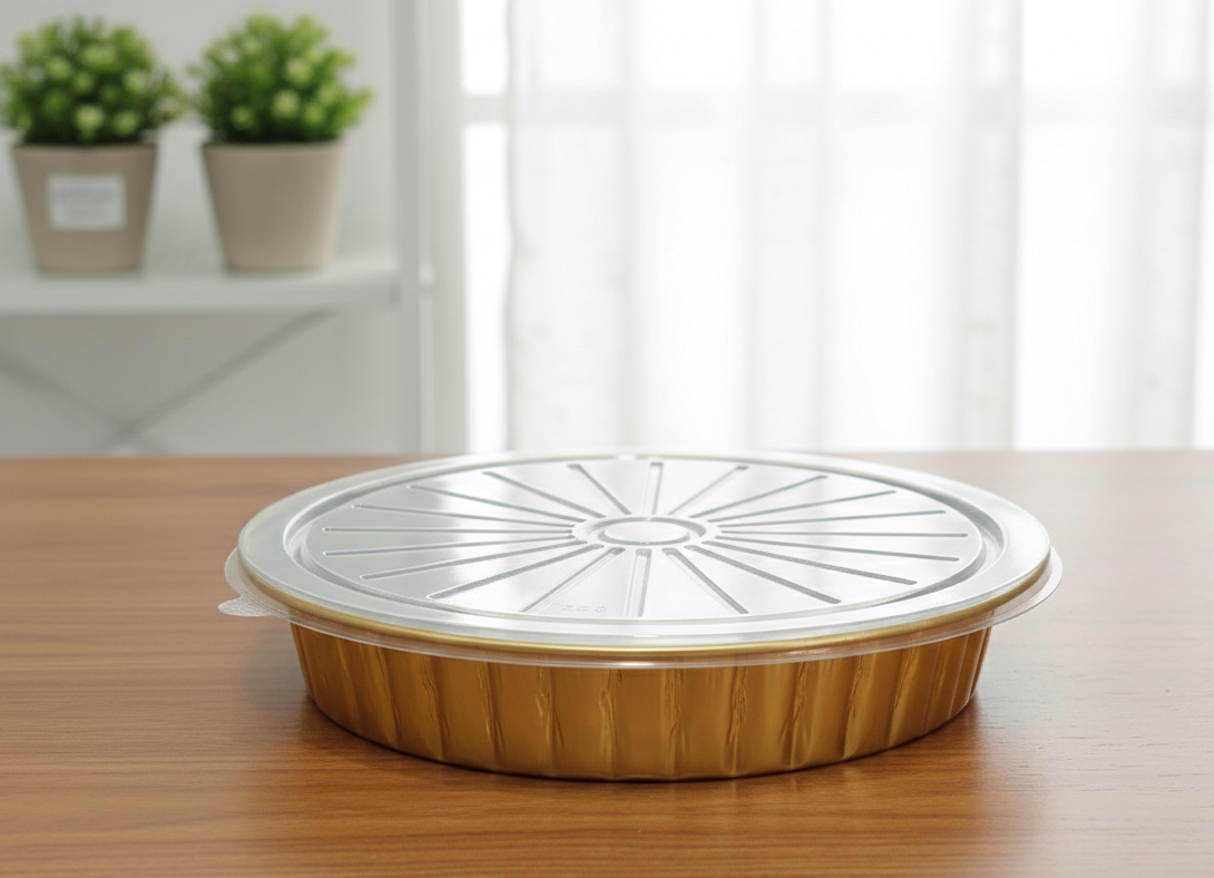 Golden round aluminum foil food container