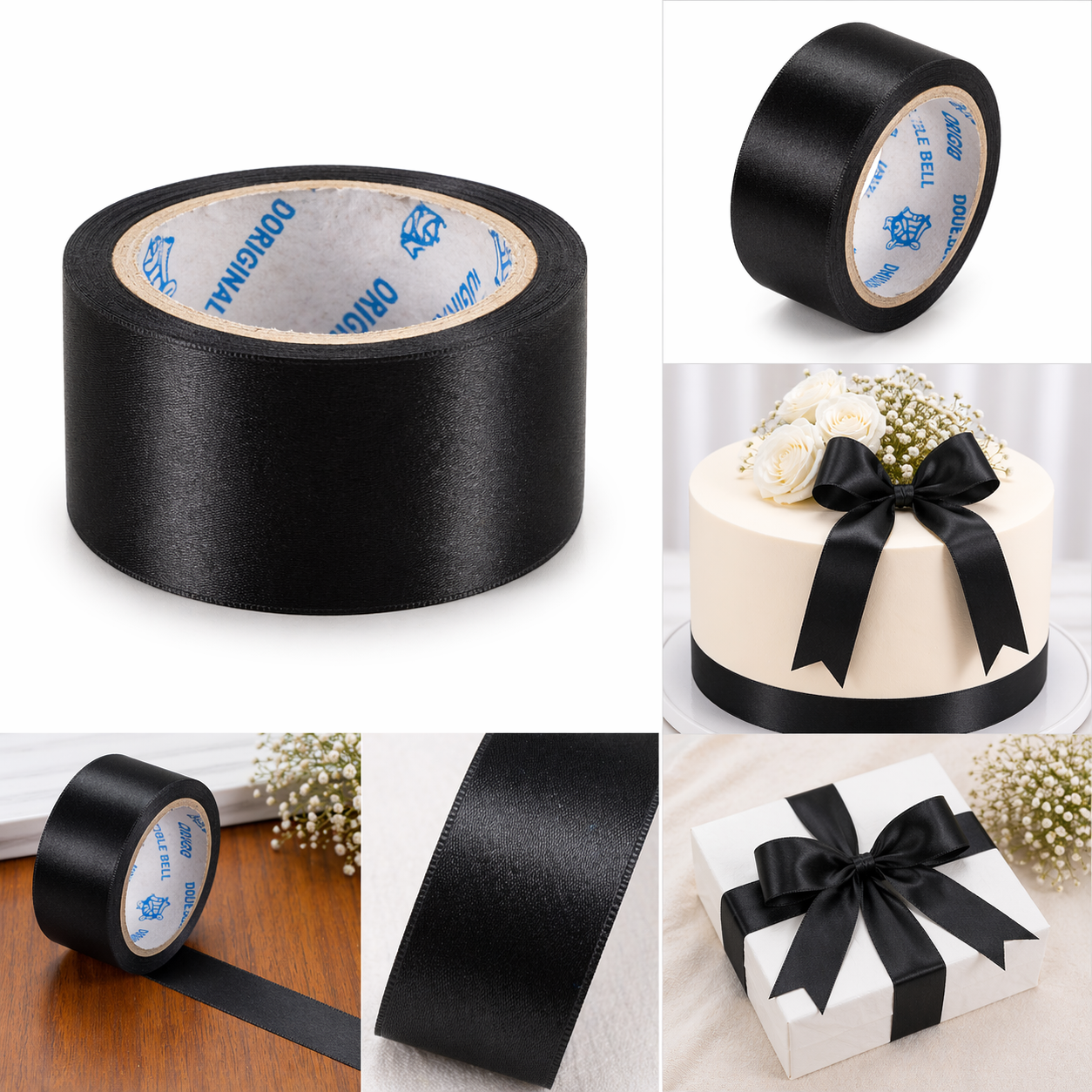 black ribbon (lenght approx 6.5 m breadht 2.2 cm)